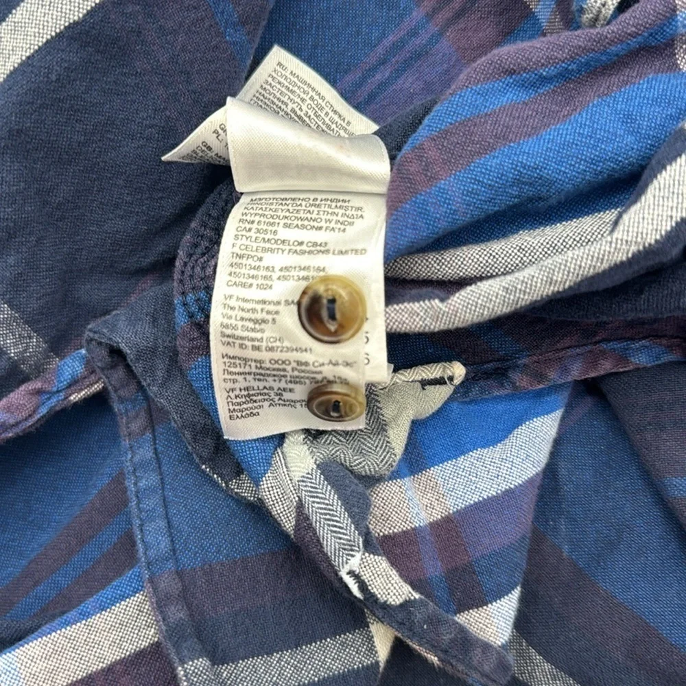 The North Face Plaid Button Up Shirt 100% Cotton Rust Blue Mens L